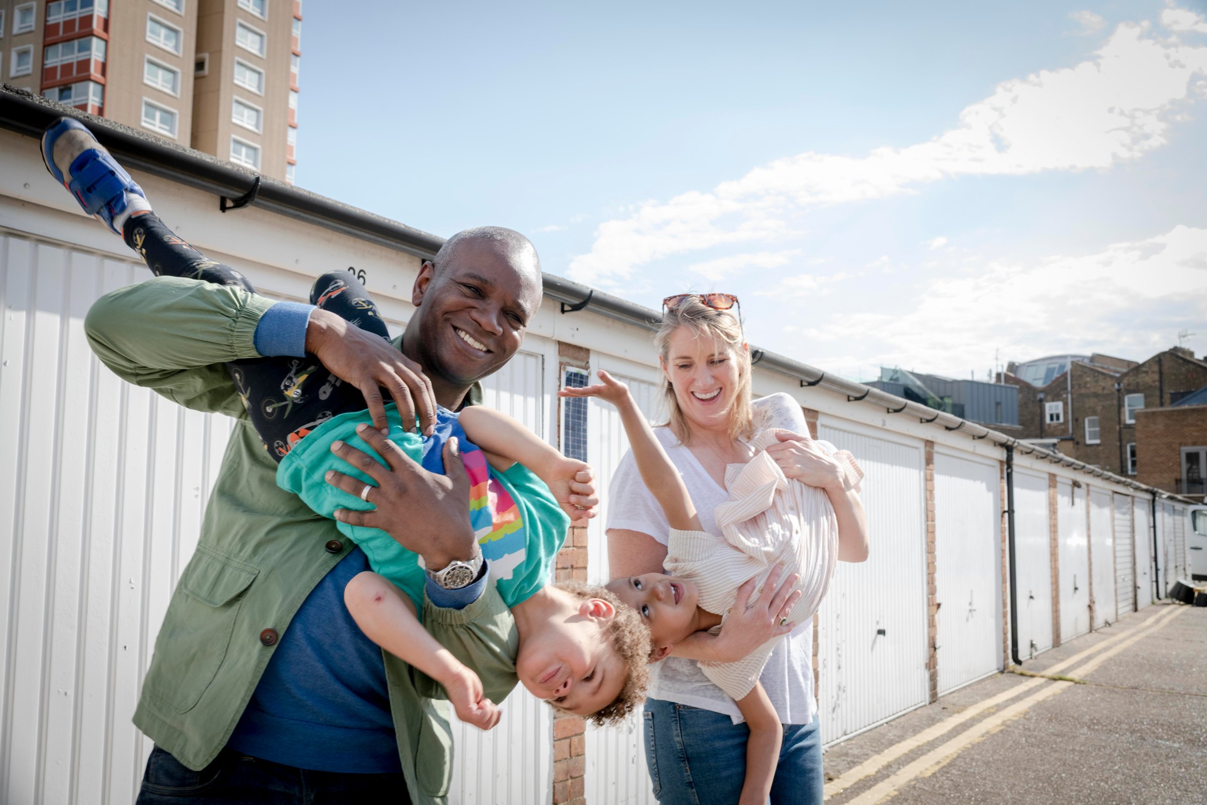 Children playing on a family photoshoot in London