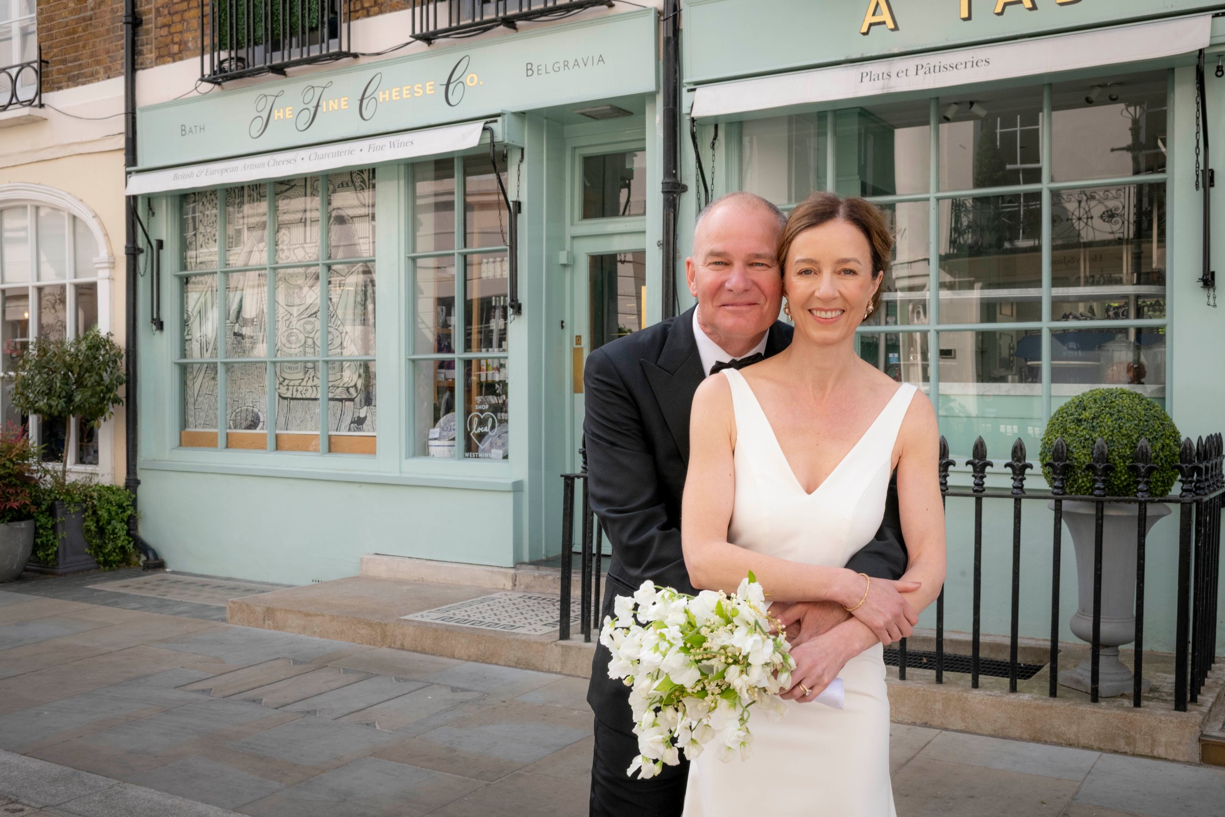 Newlyweds celebrating at their London wedding